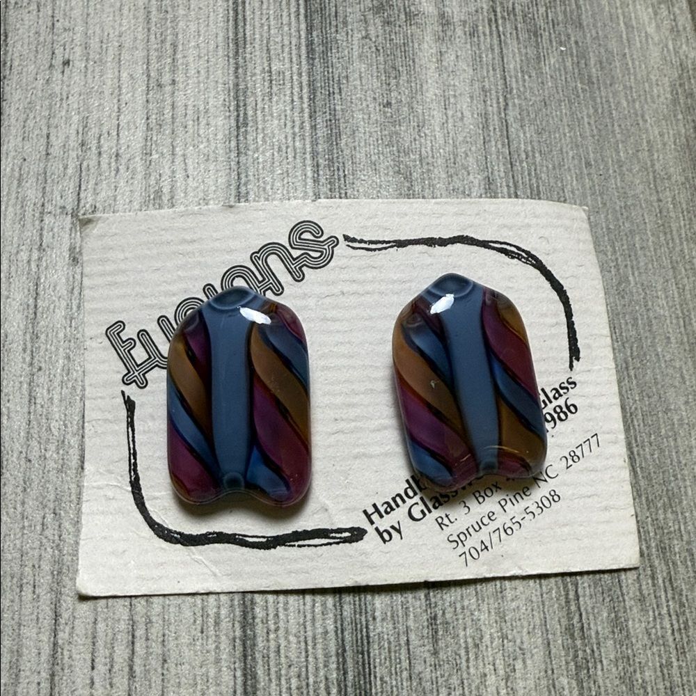 Fusions Women's Handblown Glass Stud Earrings Blue & Pink NWT